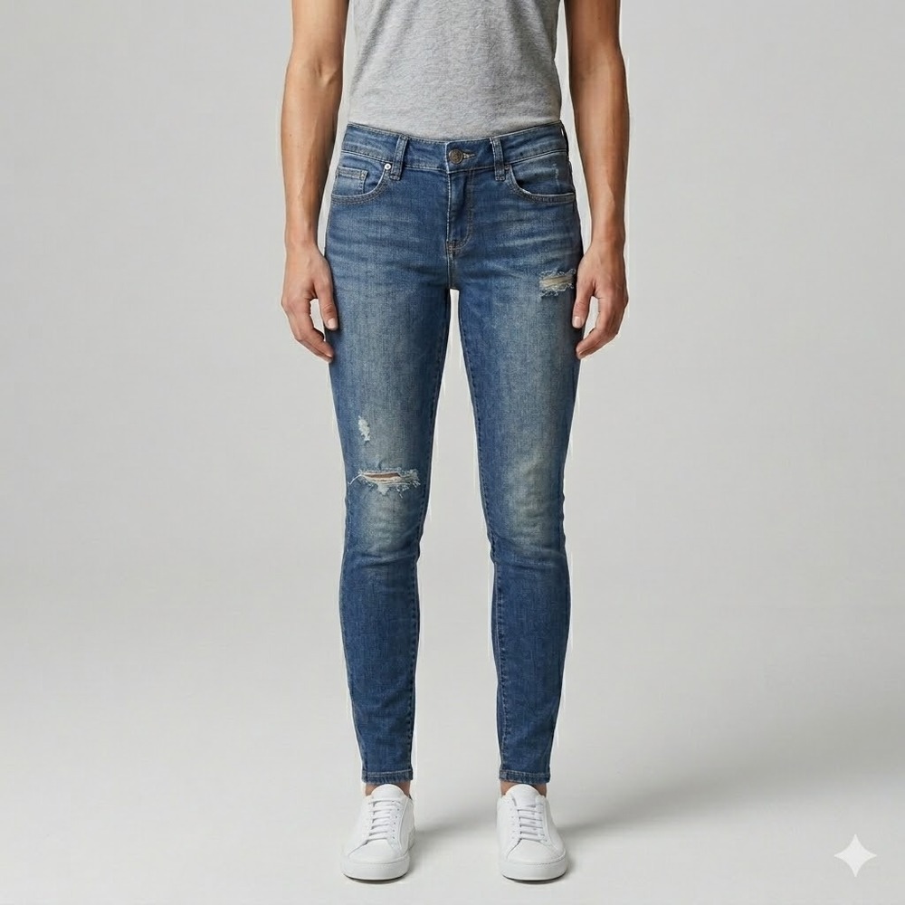 BlankNYC 26‎ Distressed Skinny Jeans Blue Denim Mid Rise Stretch RN114542 EUC